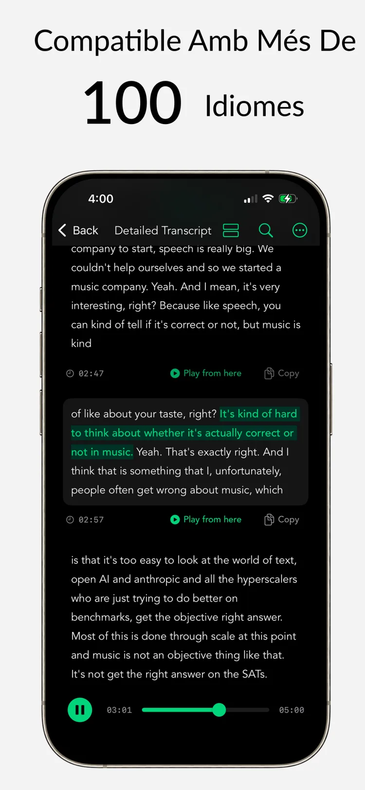 Suport multilingüe - WhisperNotes app interface