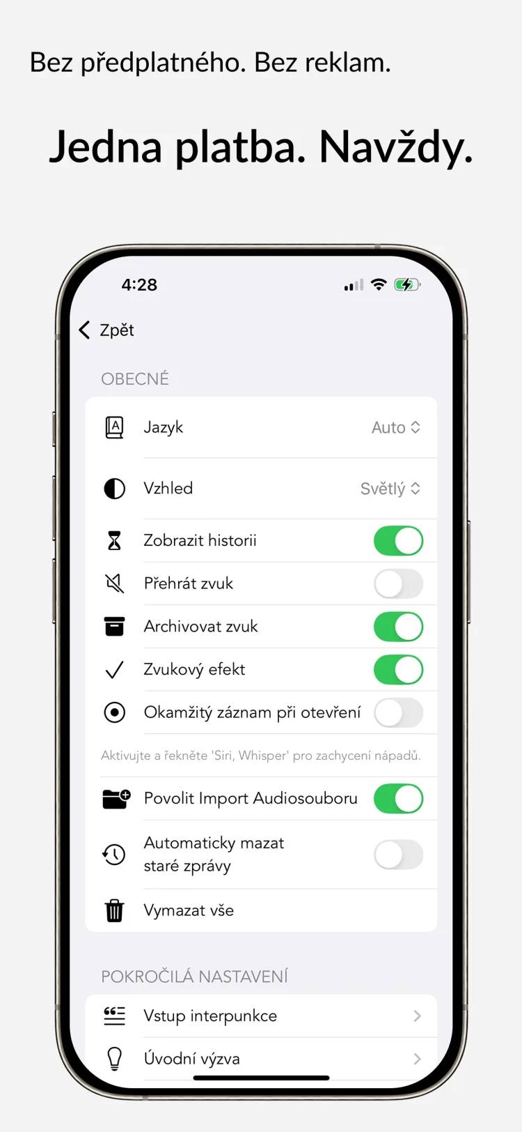 Navždy - WhisperNotes app interface