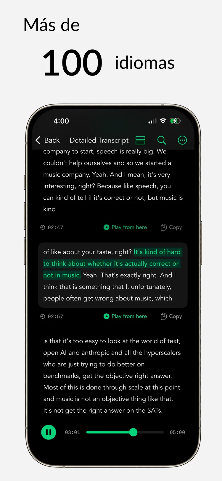 Soporte multilingüe - WhisperNotes app interface