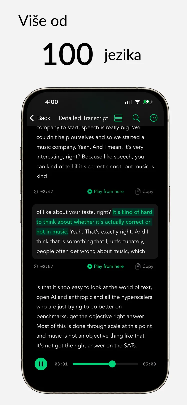 Više jezika - WhisperNotes app interface