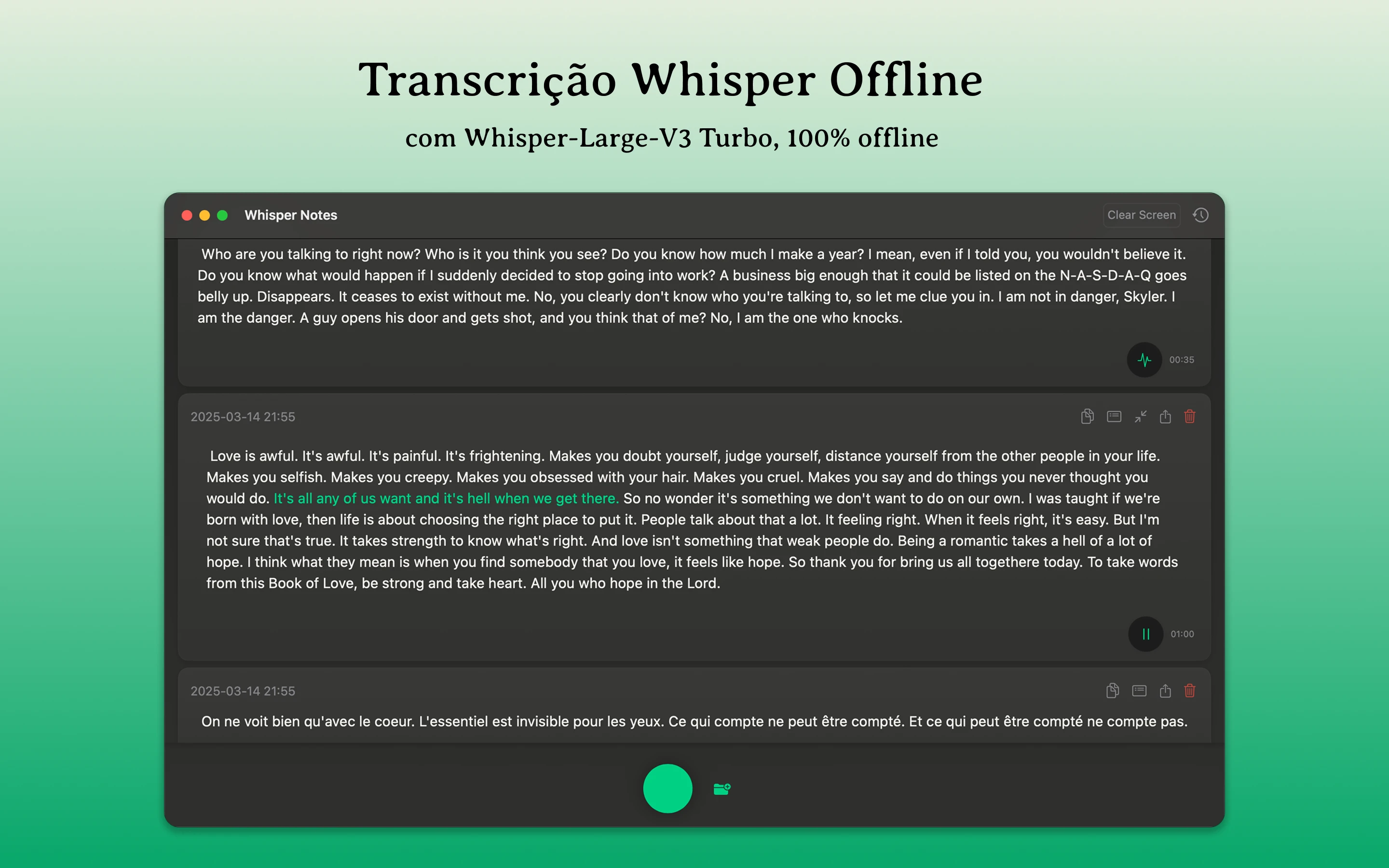 A aplicação Mac Whisper Notes no ecrã de um MacBook