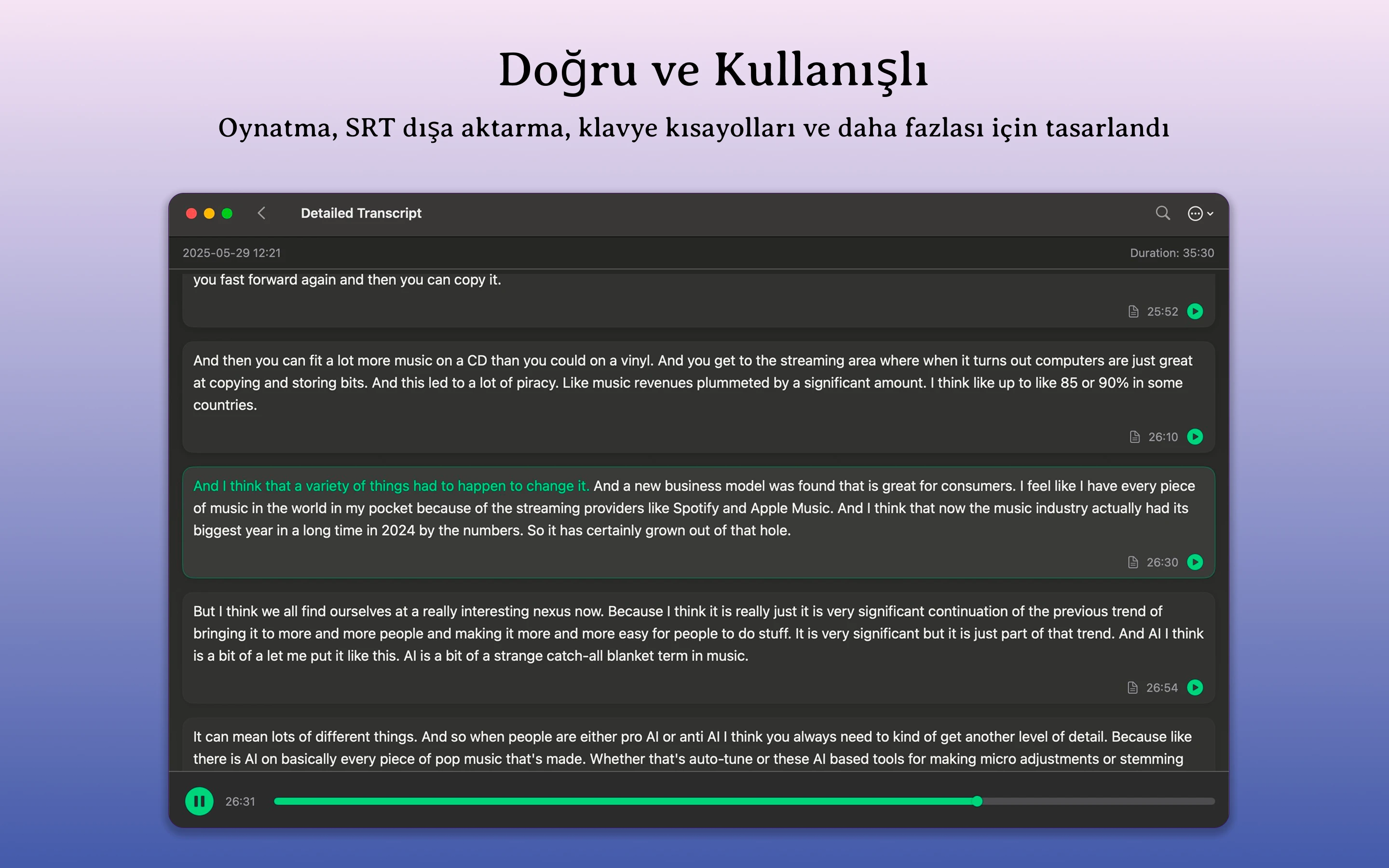 Mac Whisper Notes'ta zaman damgalı transkripsiyon