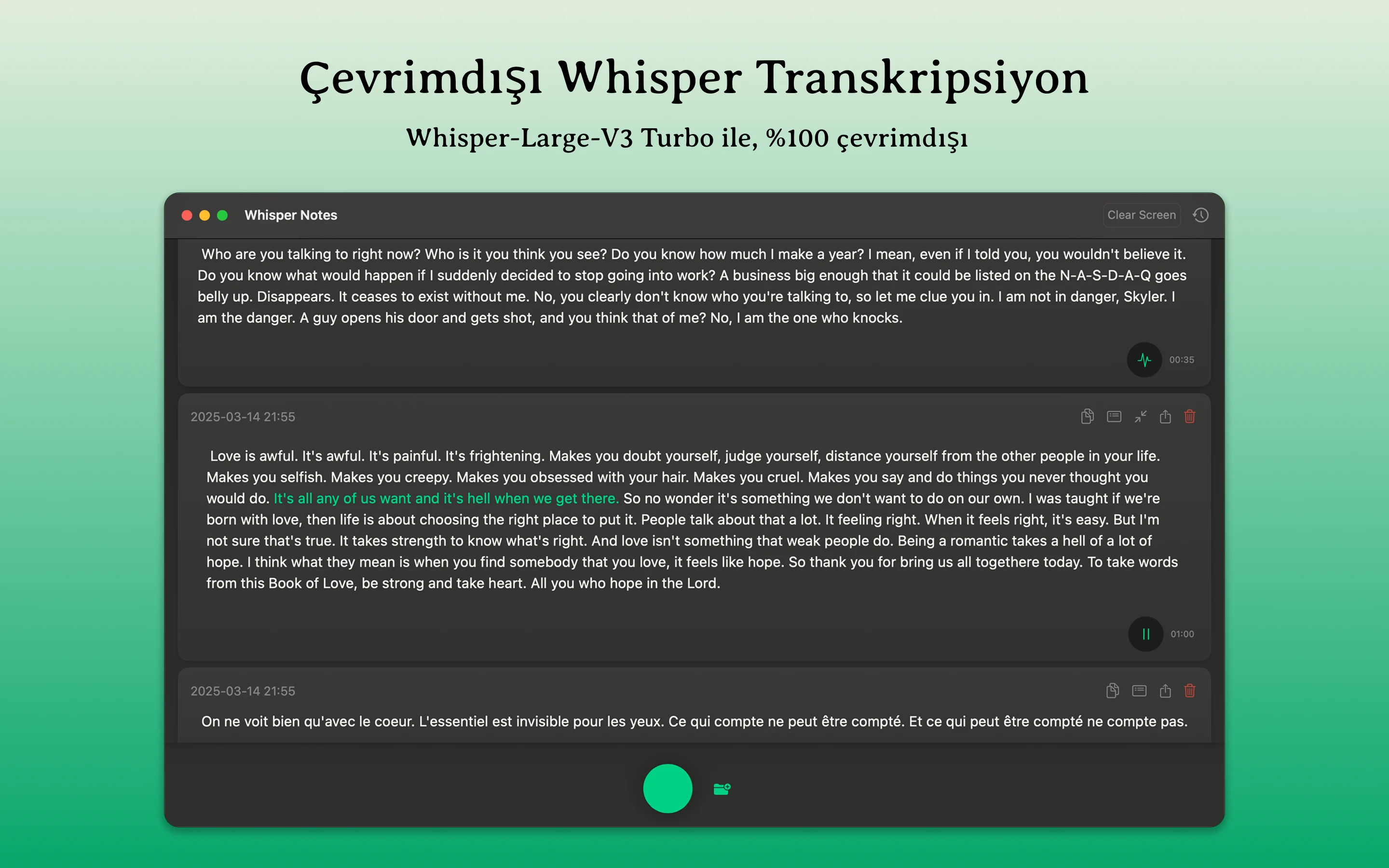 Bir MacBook ekranında Mac Whisper Notes uygulaması