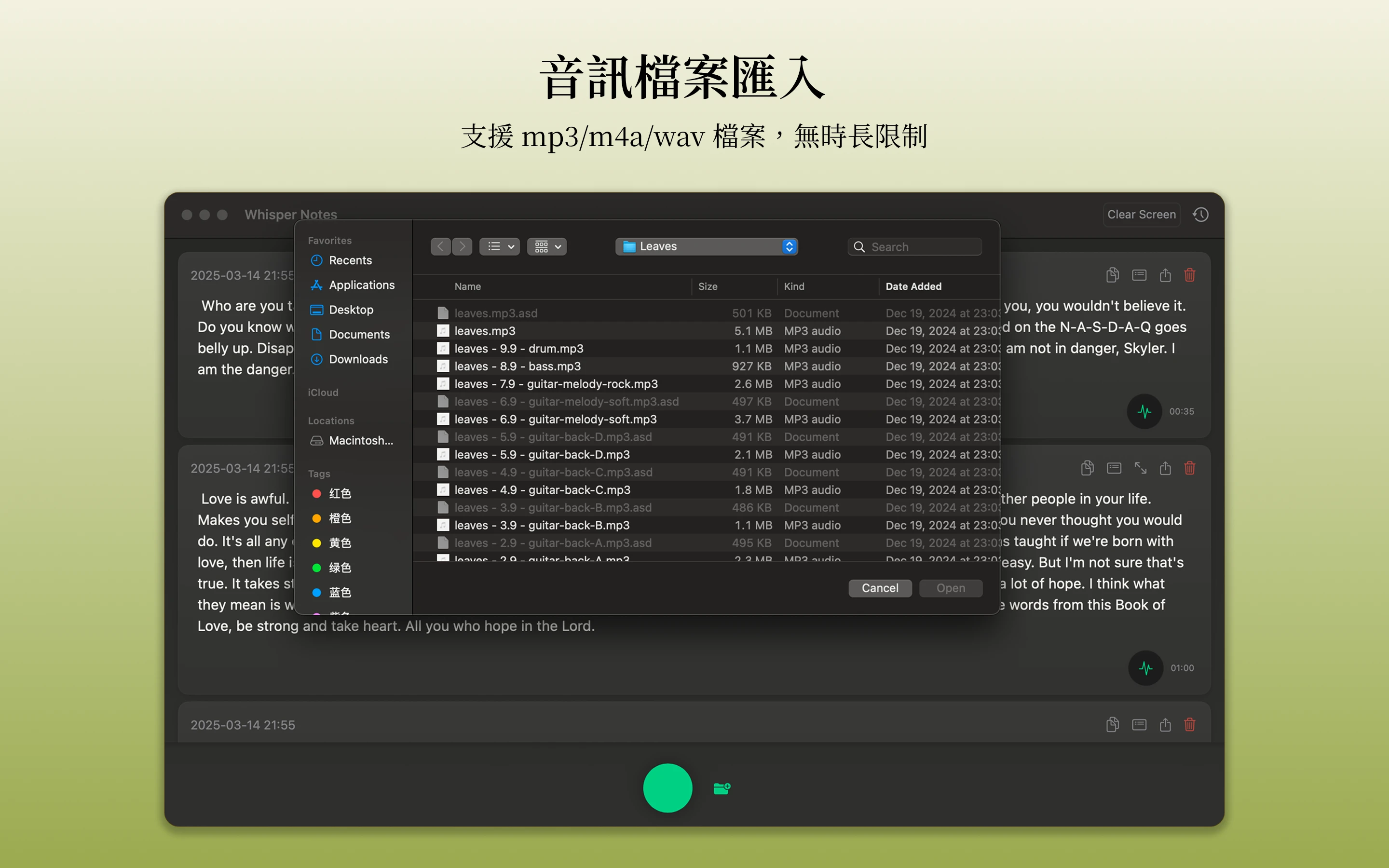 Mac Whisper Notes 音訊匯入功能
