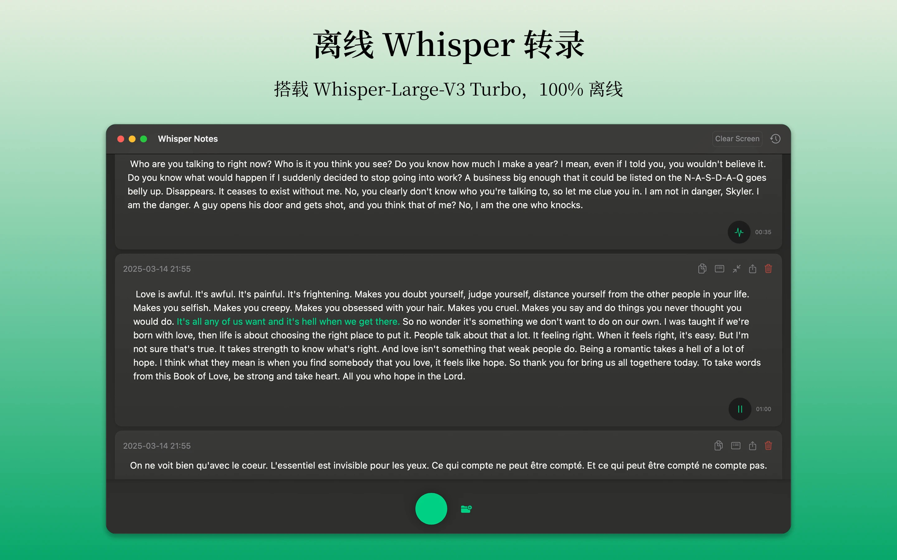 Mac Whisper Notes 用户界面