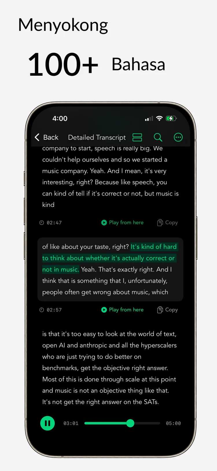 Sokongan Pelbagai Bahasa - WhisperNotes app interface