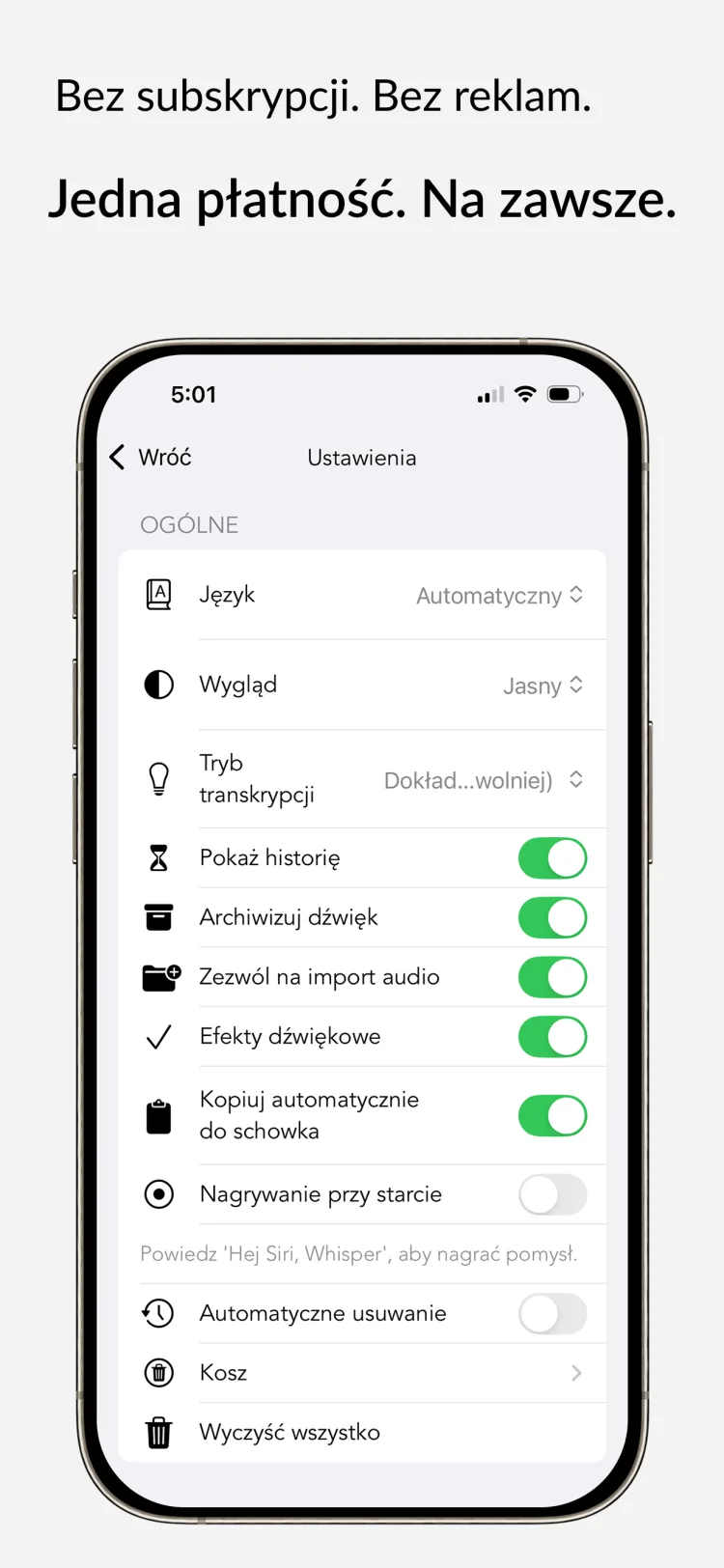 Kupisz raz, masz na zawsze - WhisperNotes app interface