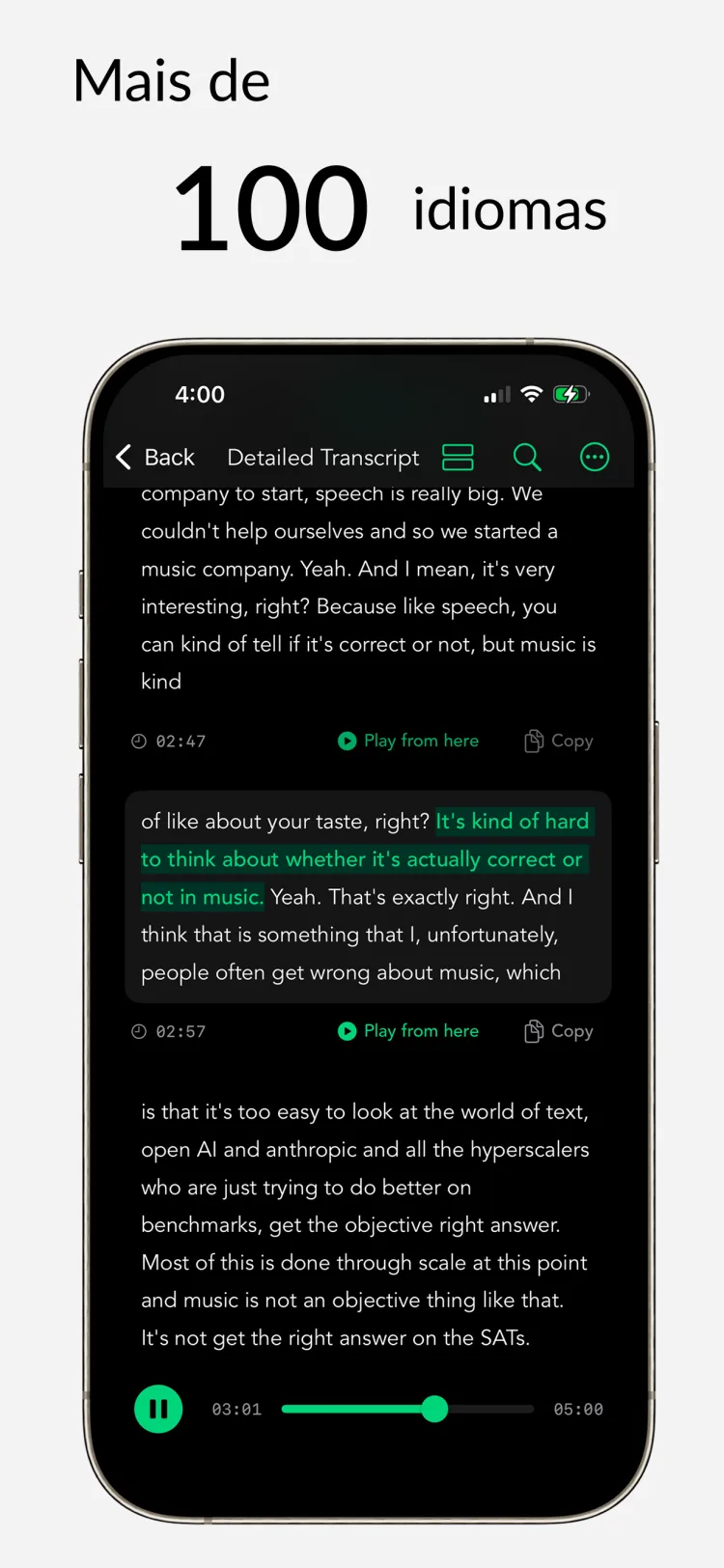 Suporte a Múltiplos Idiomas - WhisperNotes app interface