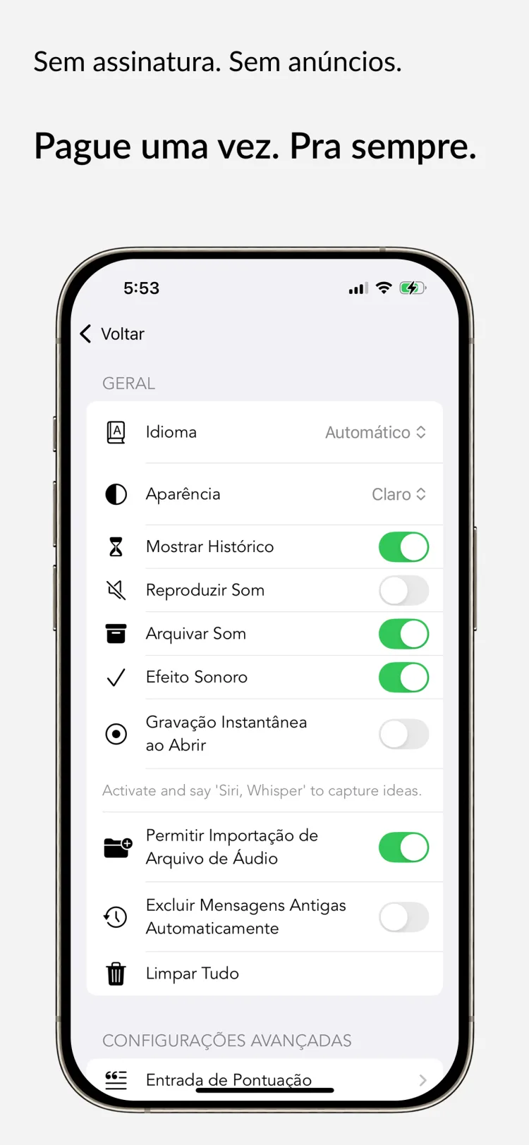 Acesso Vitalício - WhisperNotes app interface