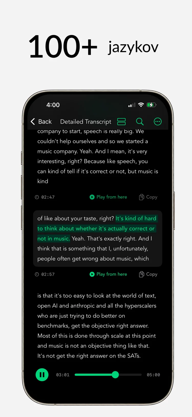 100+ jazykov - WhisperNotes app interface