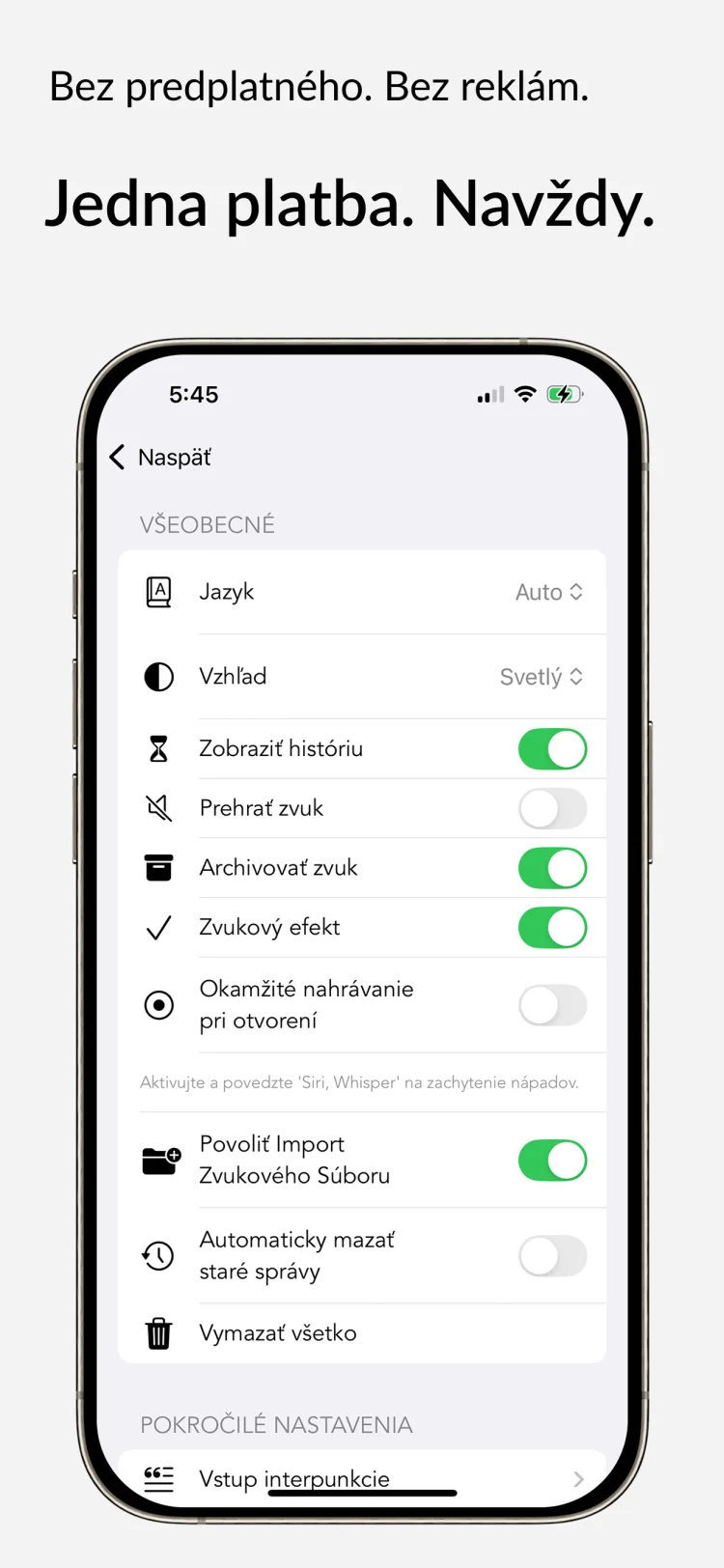 Prístup navždy - WhisperNotes app interface