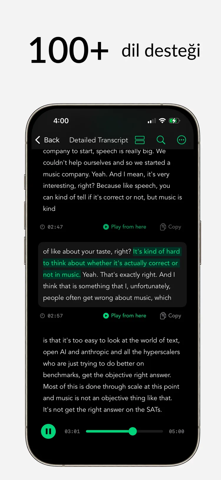 Çok Dilli Destek - WhisperNotes app interface