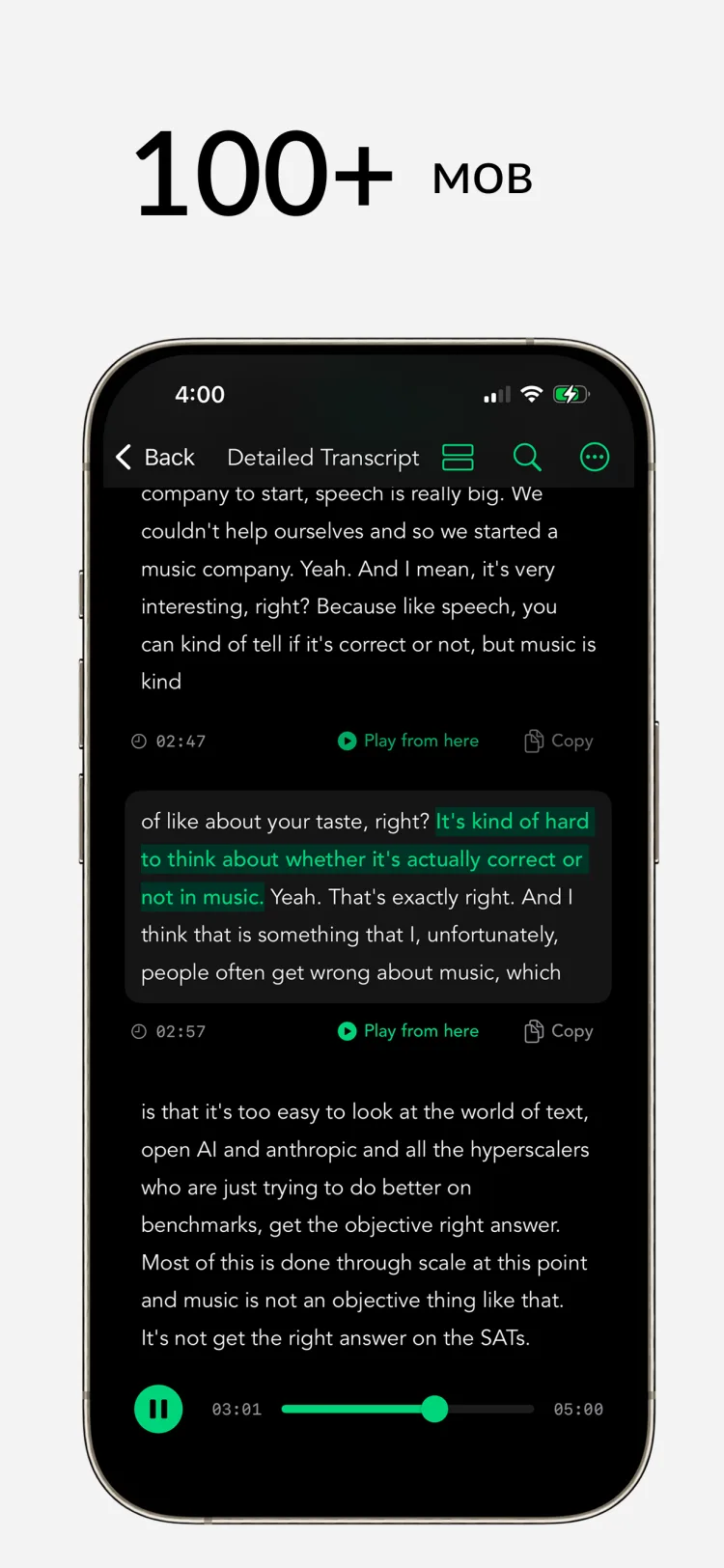 100+ мов - WhisperNotes app interface